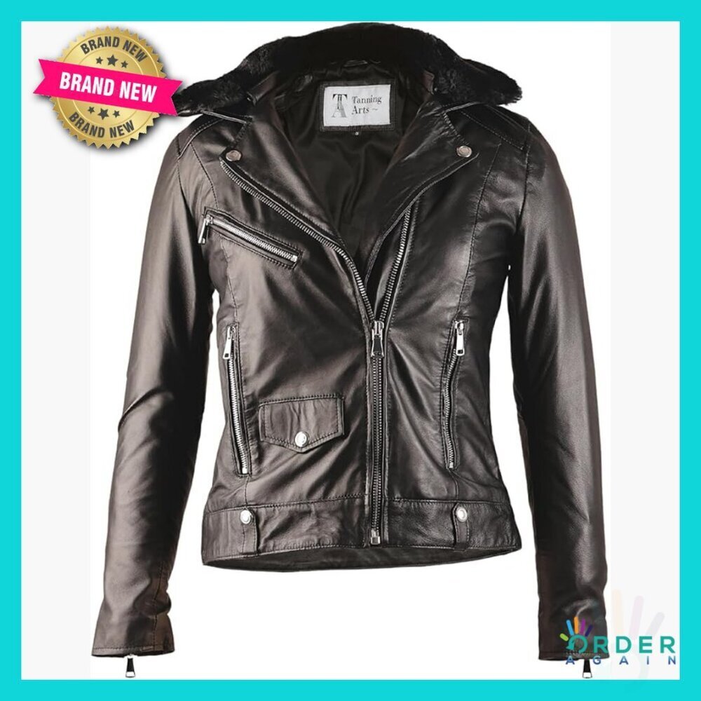 Slim Fit Leather Biker Jacket Classic Moto Style Feminine Faux Fur Collar